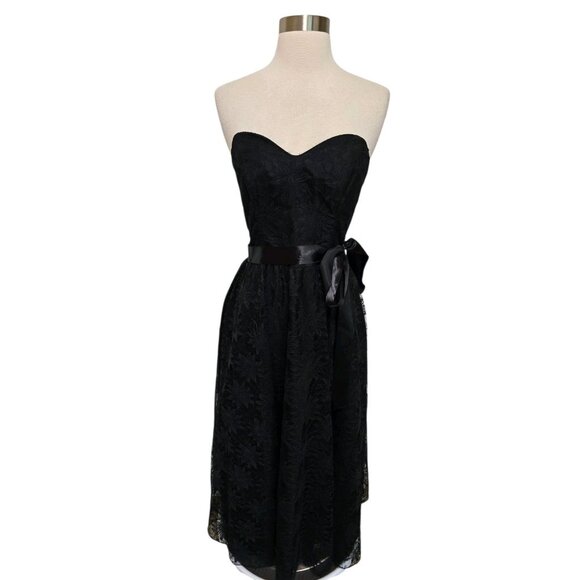 American Vintage Dresses & Skirts - 80s 90s Vintage‎ Black Lace Dress Strapless Floral Size 9/10
